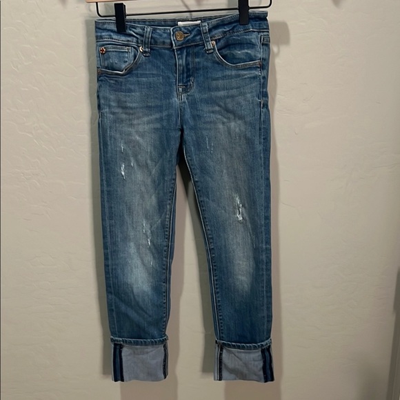 Hudson Jeans Girls Distressed Slim-Fit Denim Roll Cuff Crop Slim Vintage Skinny - Picture 1 of 14